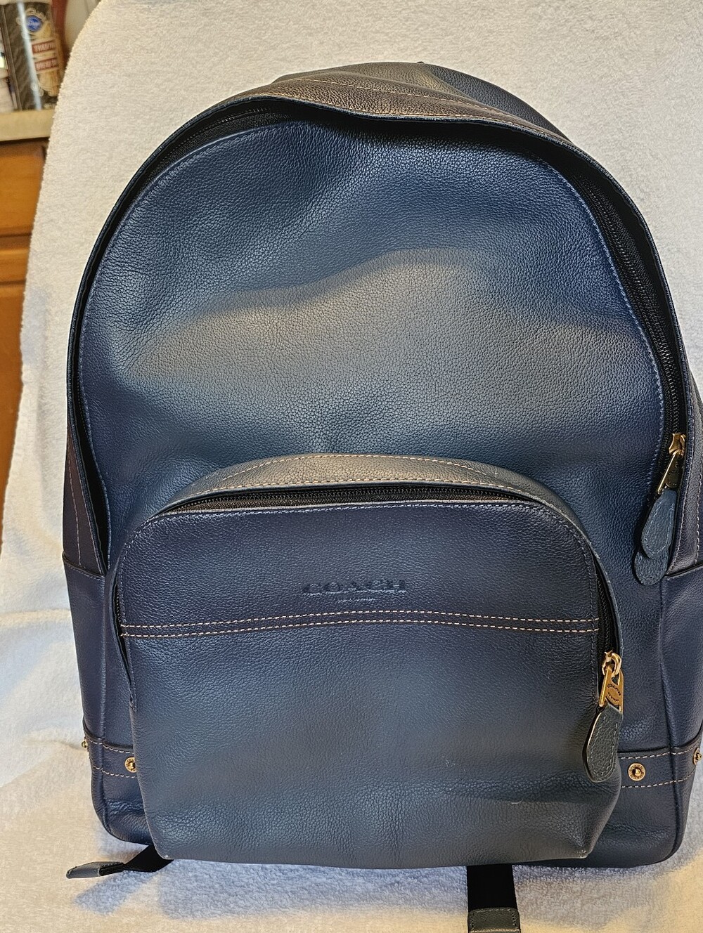 Coach Navy Leather Backpack with Gold Hardware